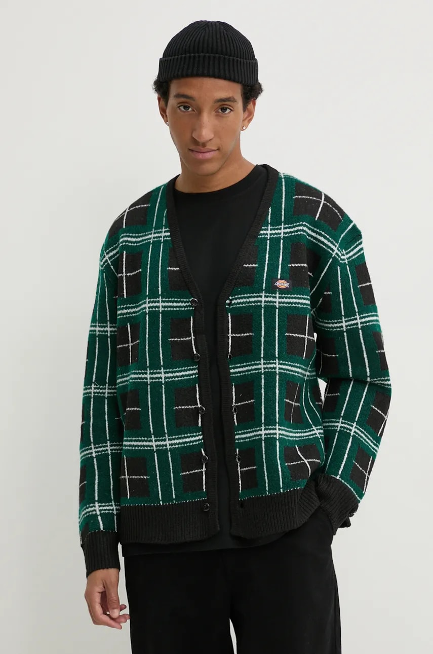 Levně Kardigan Dickies STEVENSVILLE pánský, zelená barva, DK0A863P