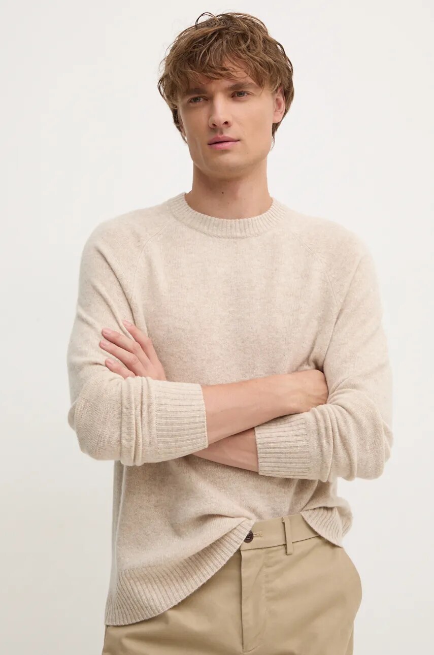 Levně Vlněný svetr Calvin Klein pánský, béžová barva, K10K113388