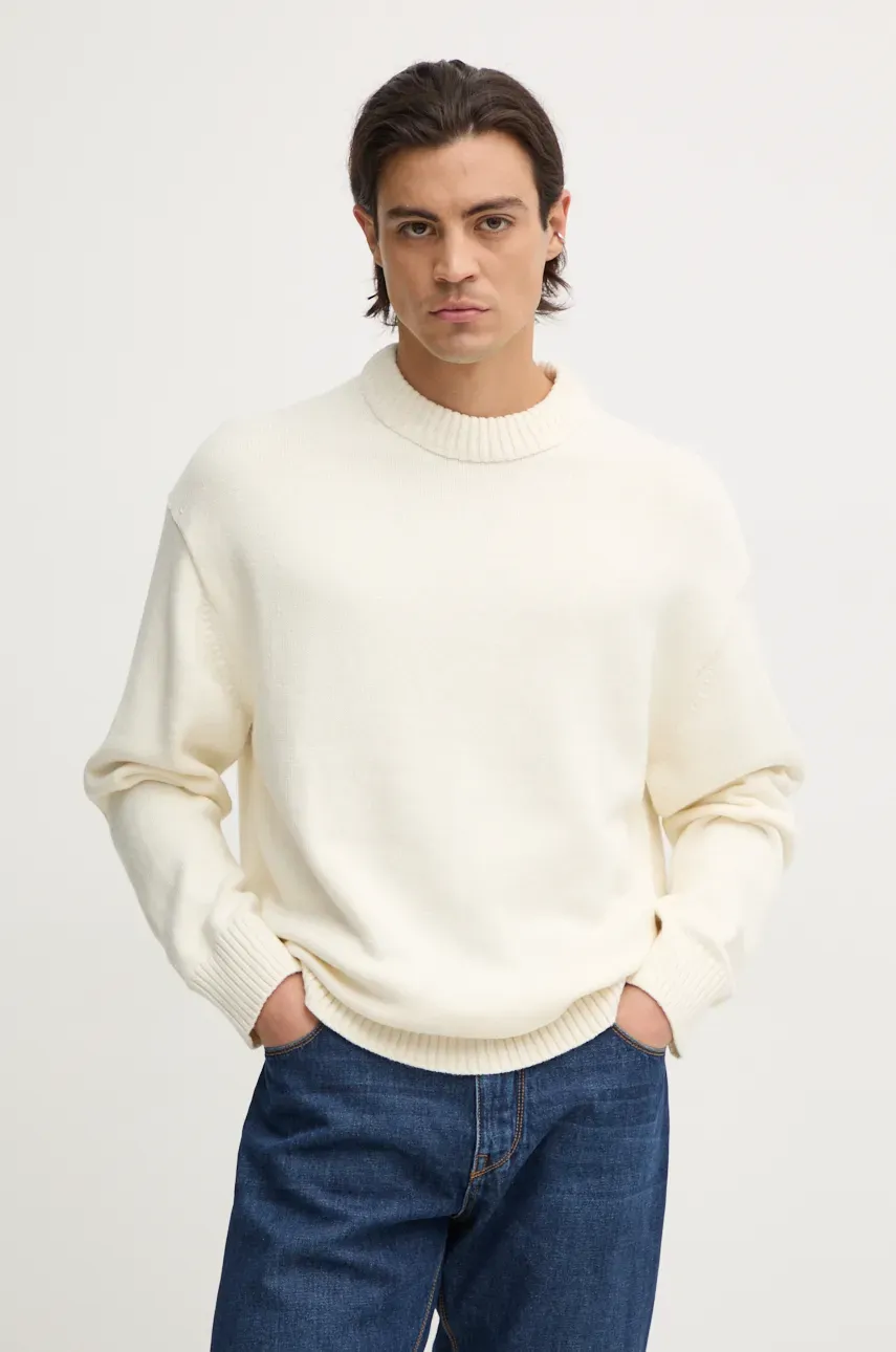 Свитер с примесью шерсти Calvin Klein Jeans мужской цвет бежевый с полугольфом J30J326195 Свитер с примесью шерсти Calvin Klein Jeans мужской цвет бежевый с полугольфом J30J326195