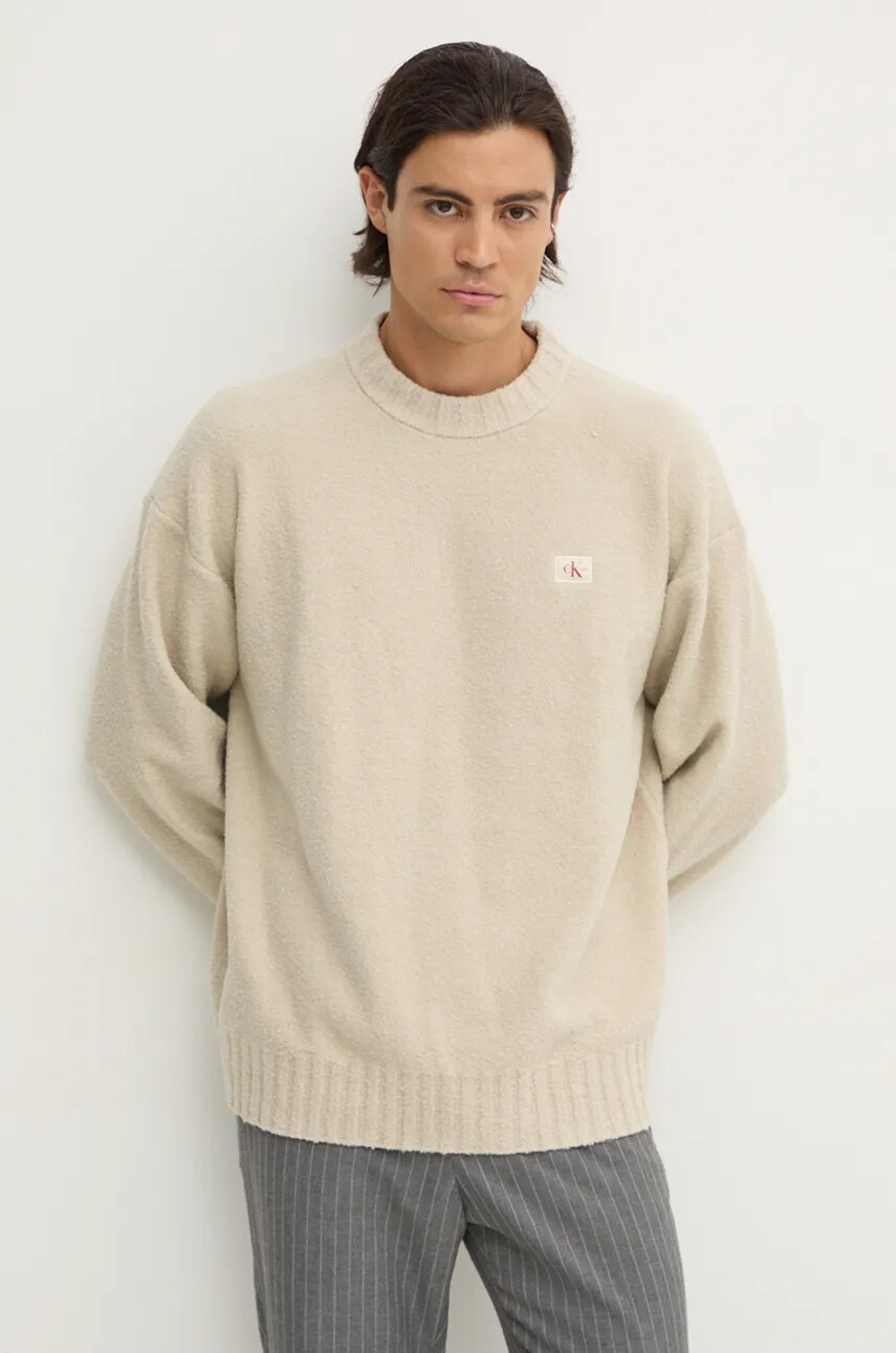 Levně Svetr Calvin Klein Jeans pánský, béžová barva, J30J326202