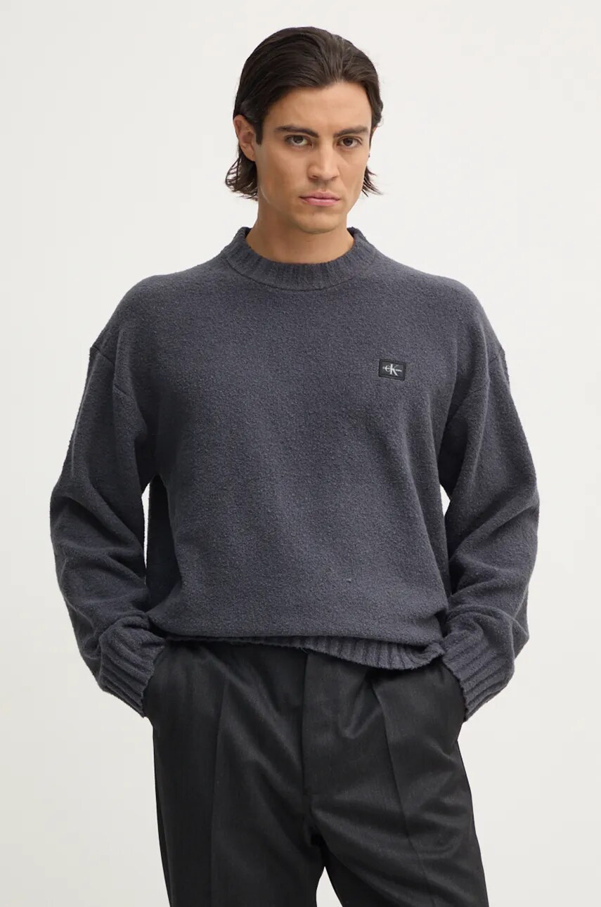 Levně Svetr Calvin Klein Jeans pánský, šedá barva, J30J326202