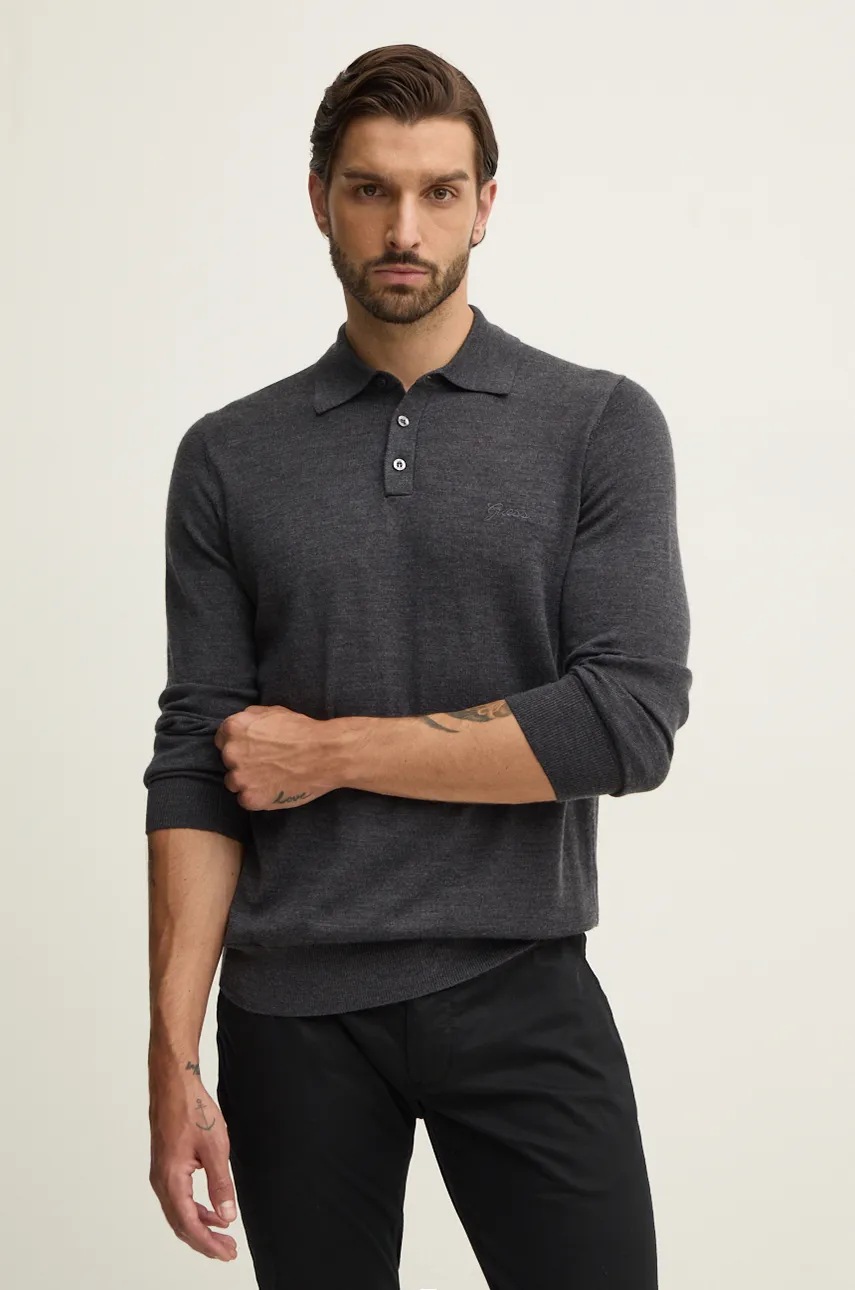 

Вълнен пуловер Guess мъжки в сиво от лека материя M4BR54.Z3ID0, Сив