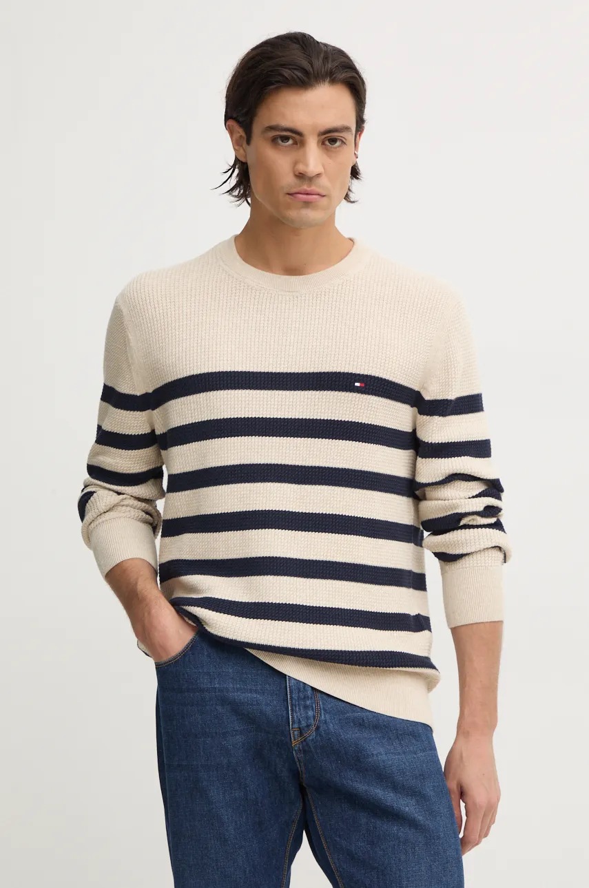 

Памучен пуловер Tommy Hilfiger в тъмносиньо от лека материя MW0MW36525, Бежов