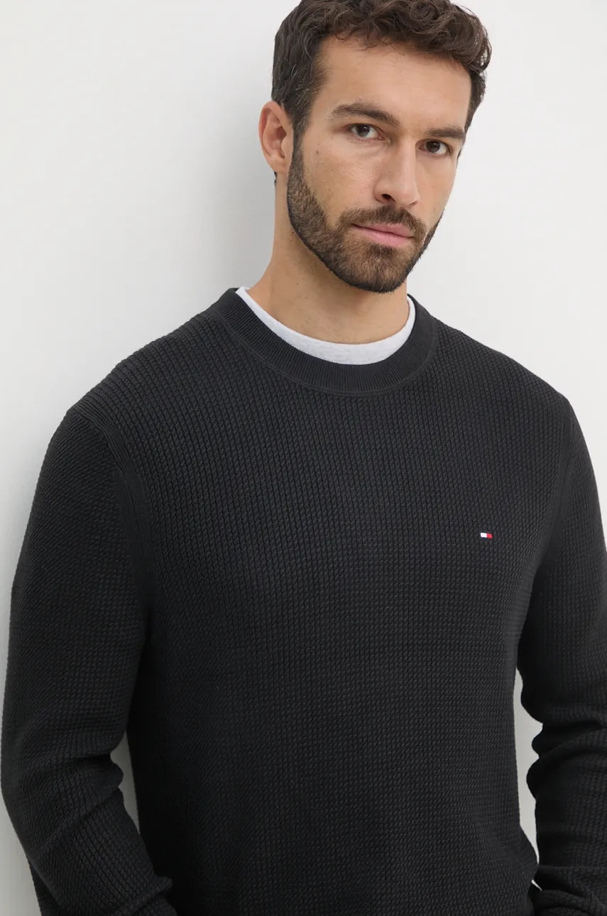 Хлопковый свитер Tommy Hilfiger цвет чёрный лёгкий MW0MW36525 Хлопковый свитер Tommy Hilfiger цвет чёрный лёгкий MW0MW36525