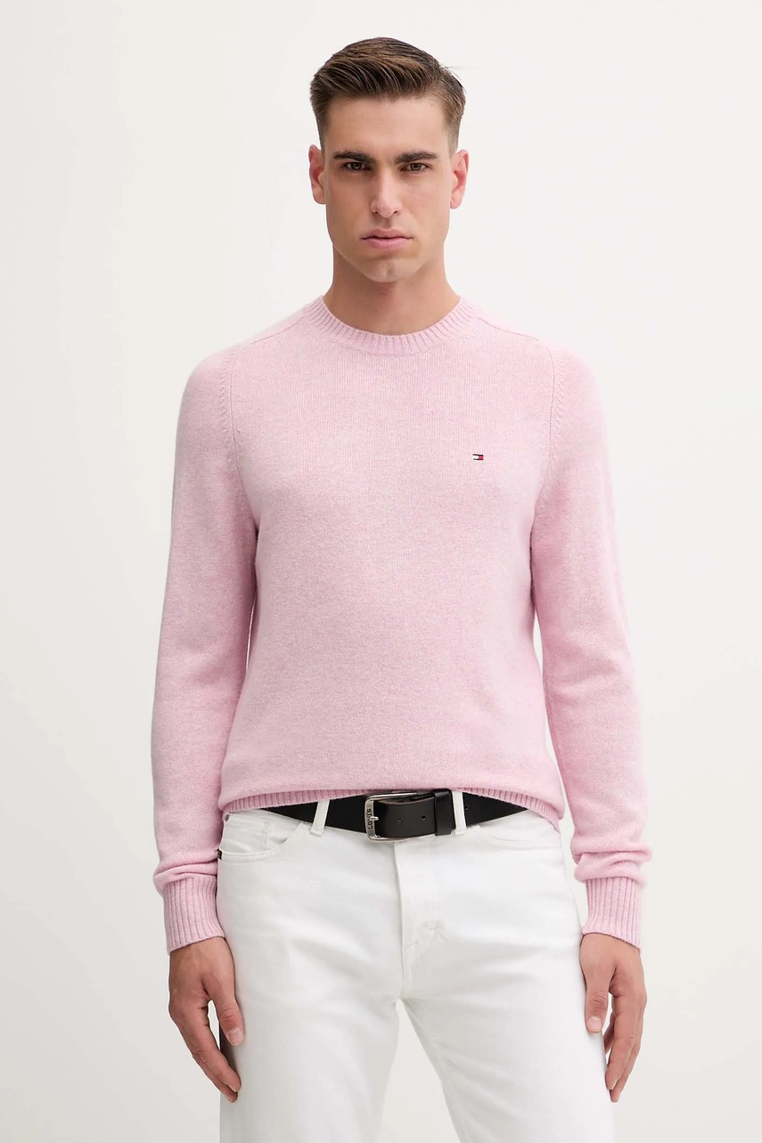 Levně Svetr Tommy Hilfiger pánský, růžová barva, MW0MW36535