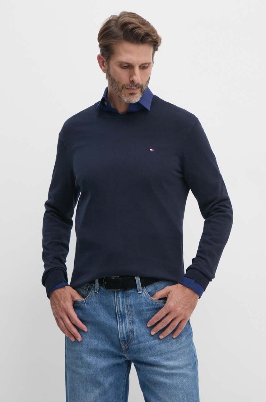 Levně Bavlněný svetr Tommy Hilfiger tmavomodrá barva, lehký, MW0MW14748