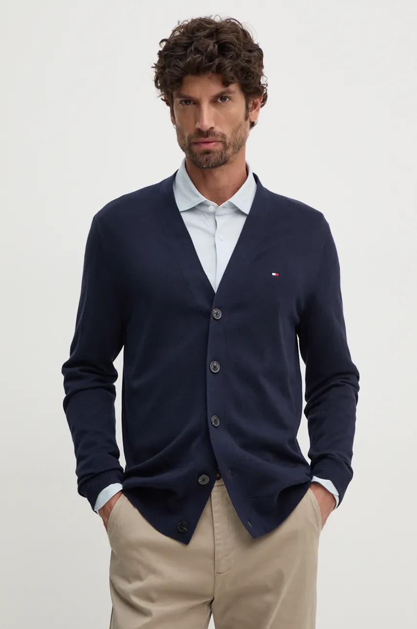 Levně Bavlněný kardigan Tommy Hilfiger tmavomodrá barva, MW0MW33111