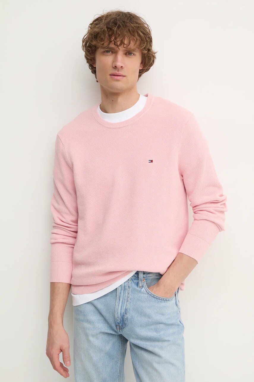 Levně Bavlněný svetr Tommy Hilfiger růžová barva, lehký, MW0MW36347