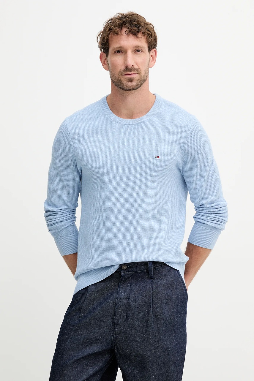 

Памучен пуловер Tommy Hilfiger в черно от лека материя MW0MW36347, Син