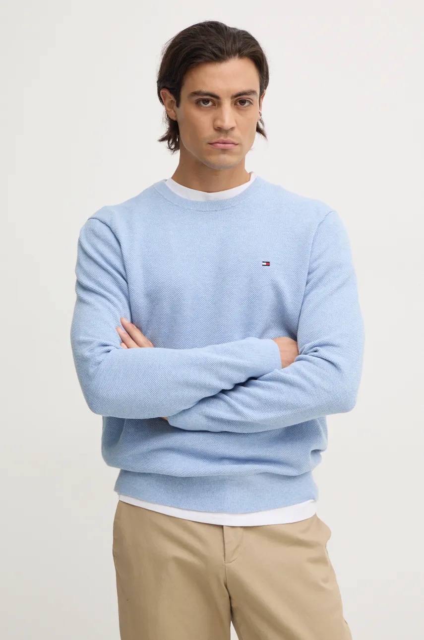 

Памучен пуловер Tommy Hilfiger в синьо от лека материя MW0MW36347, Син