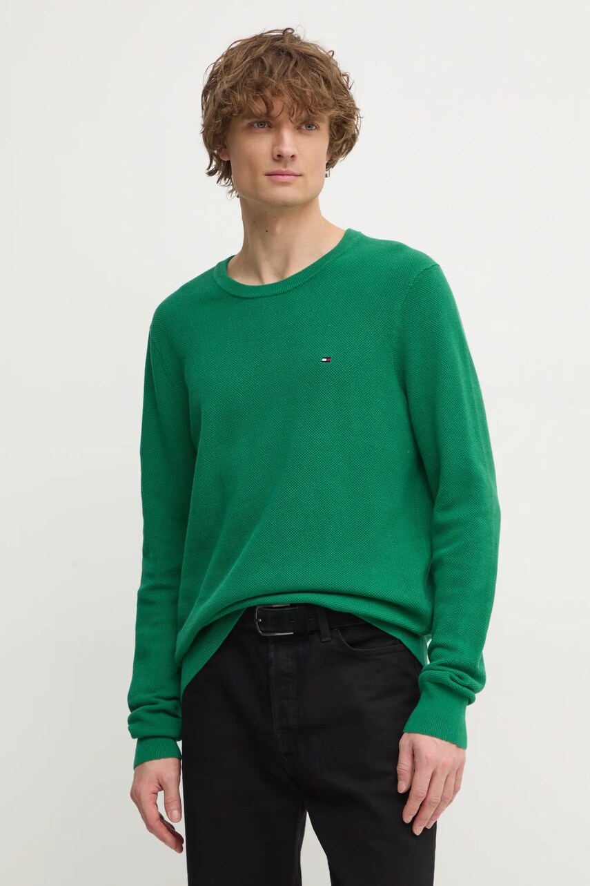 Levně Bavlněný svetr Tommy Hilfiger zelená barva, lehký, MW0MW36347