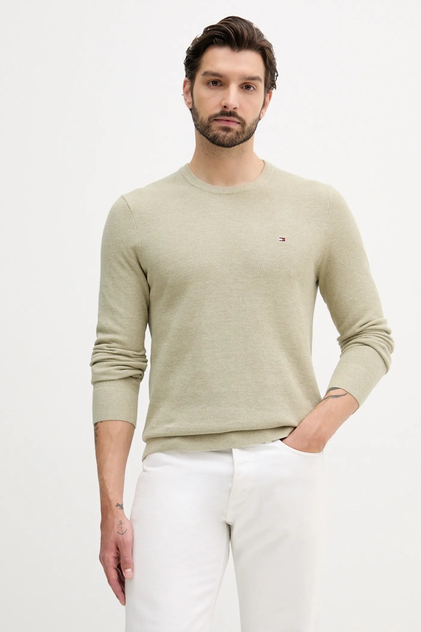 

Памучен пуловер Tommy Hilfiger в черно от лека материя MW0MW36347, Зелен
