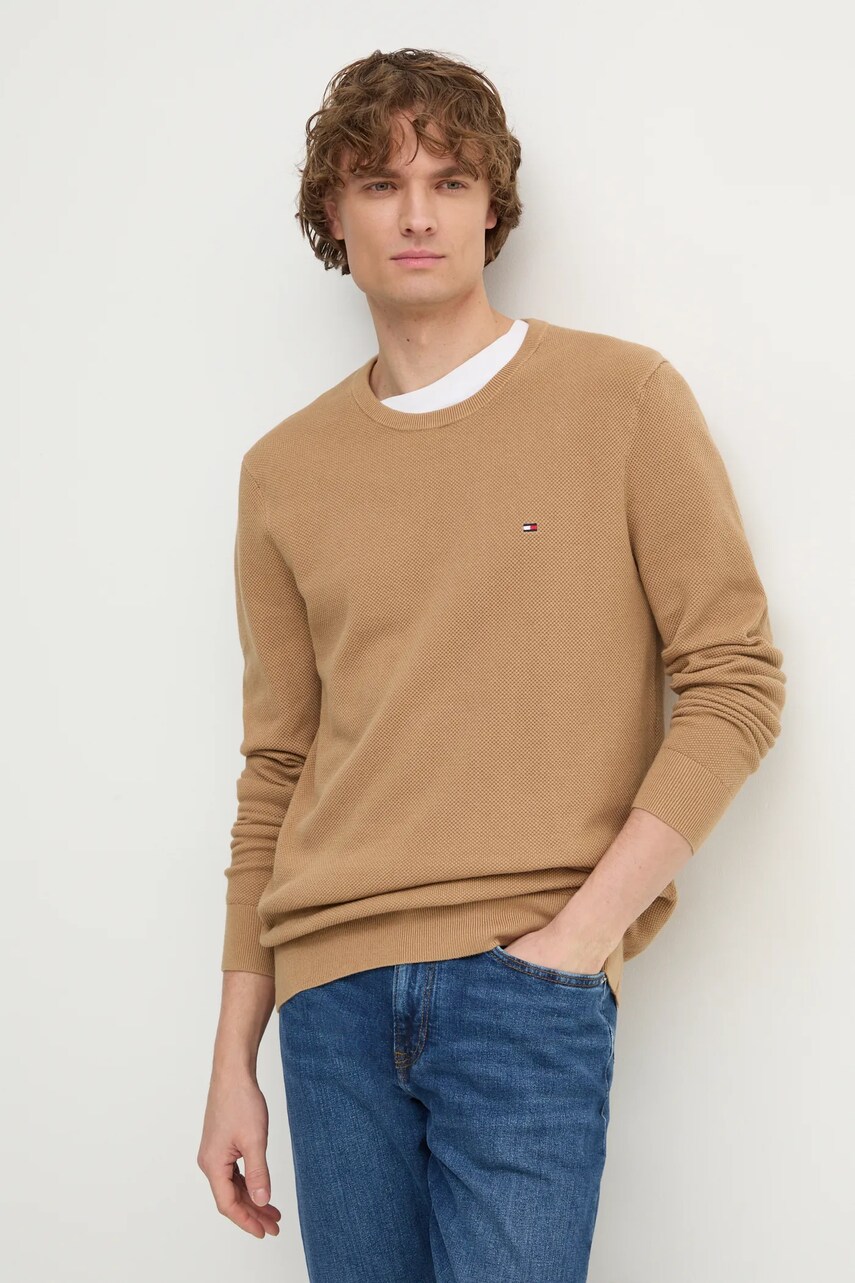 Levně Bavlněný svetr Tommy Hilfiger hnědá barva, lehký, MW0MW36347