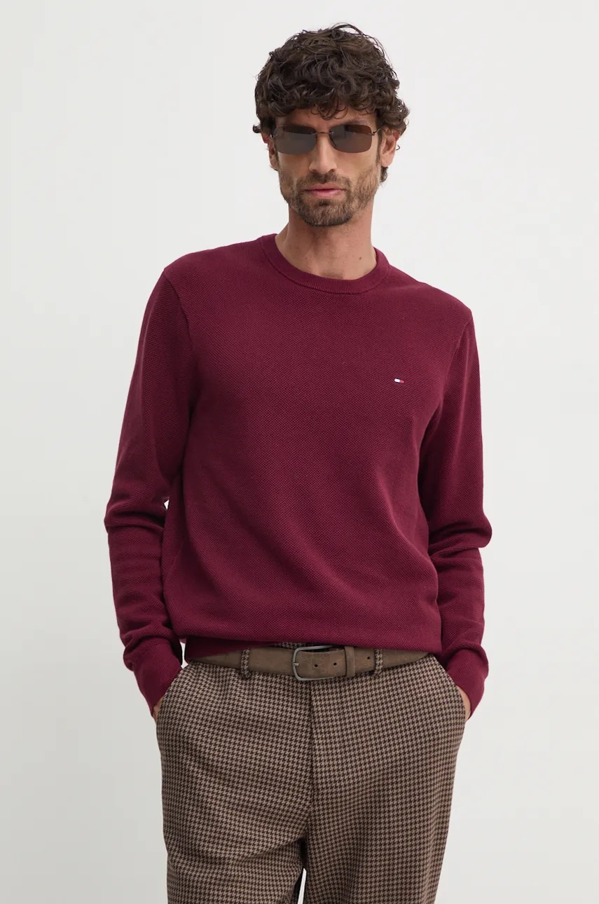 

Памучен пуловер Tommy Hilfiger в бордо от лека материя MW0MW36347