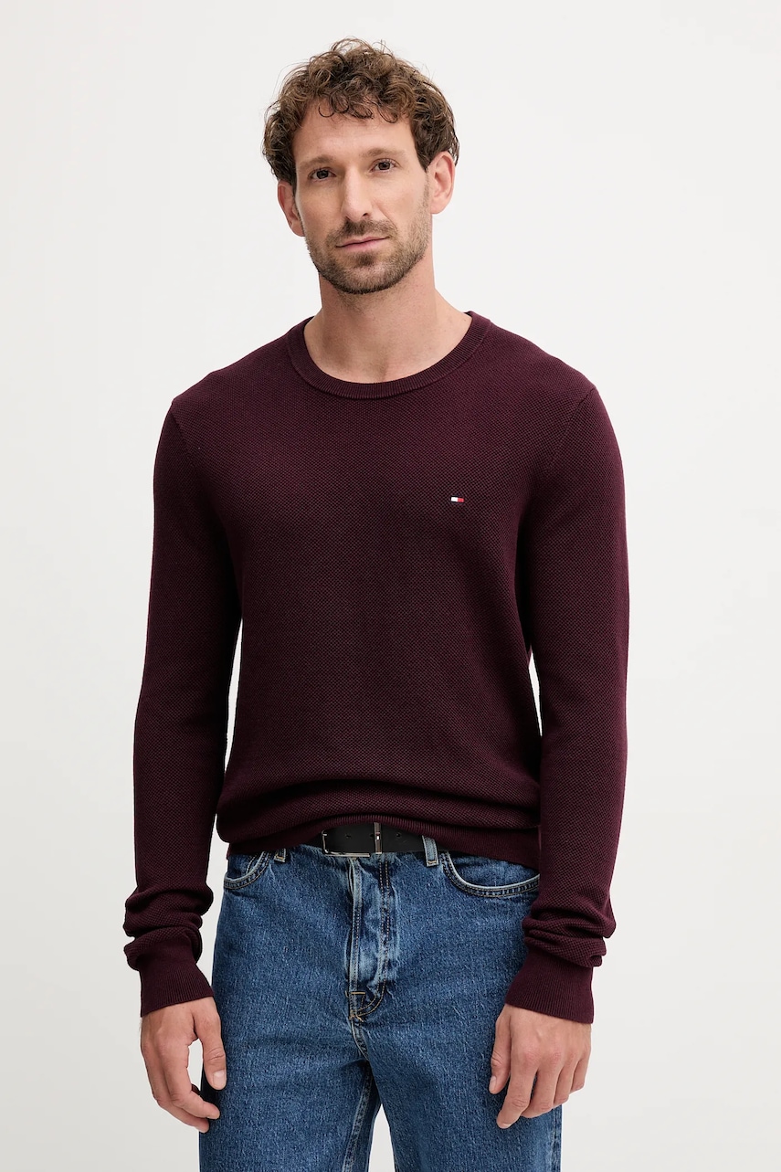 

Памучен пуловер Tommy Hilfiger в черно от лека материя MW0MW36347, Бордо