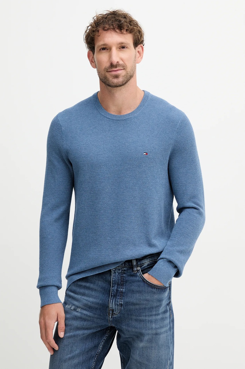 

Памучен пуловер Tommy Hilfiger в черно от лека материя MW0MW36347, Син