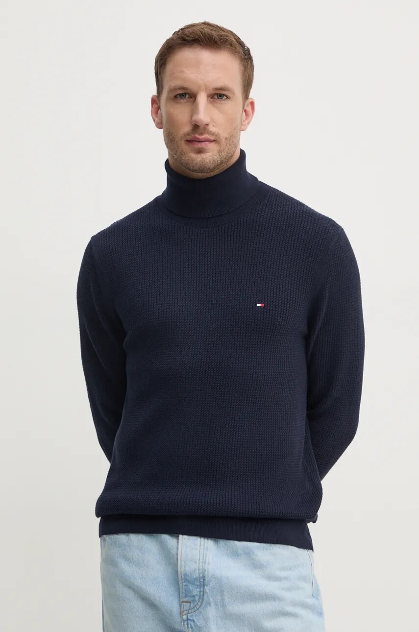 Levně Bavlněný svetr Tommy Hilfiger tmavomodrá barva, s golfem, MW0MW36526