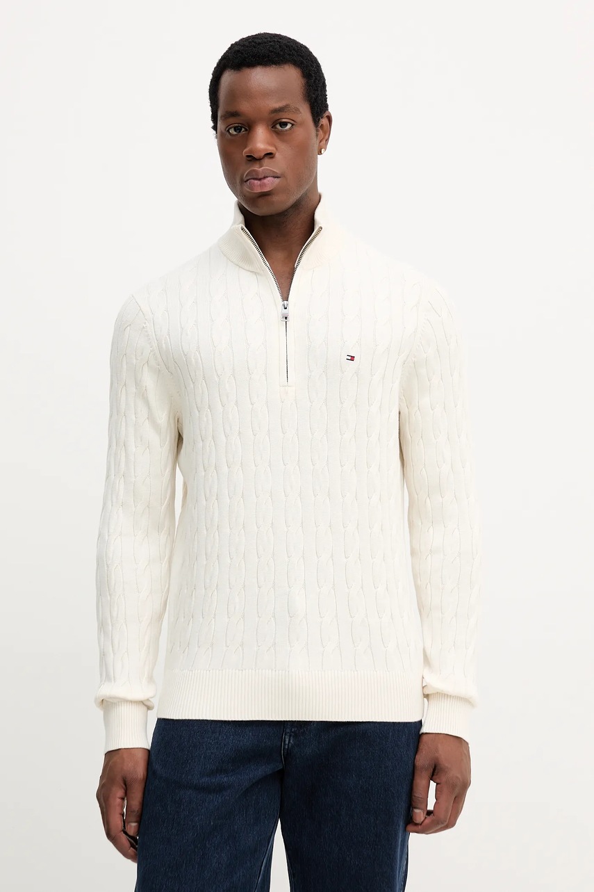 

Памучен пуловер Tommy Hilfiger в бежово от лека материя MW0MW36532, Бежов