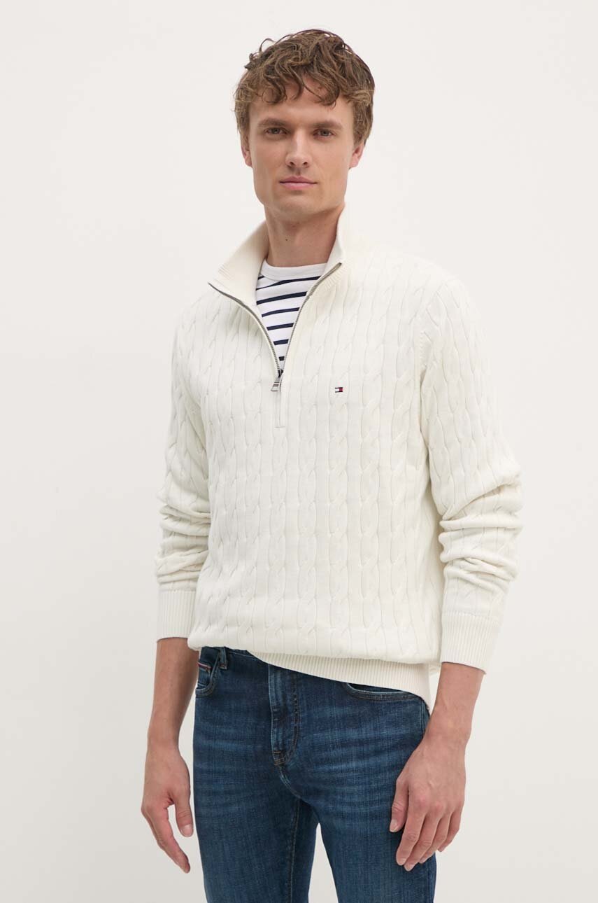 

Памучен пуловер Tommy Hilfiger в бежово от лека материя MW0MW36532, Бежов