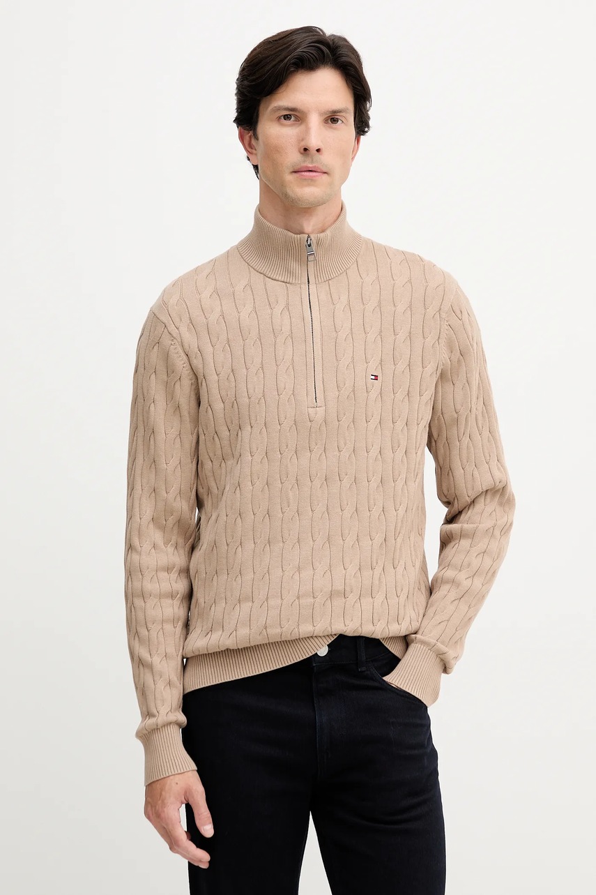Levně Bavlněný svetr Tommy Hilfiger béžová barva, MW0MW36532