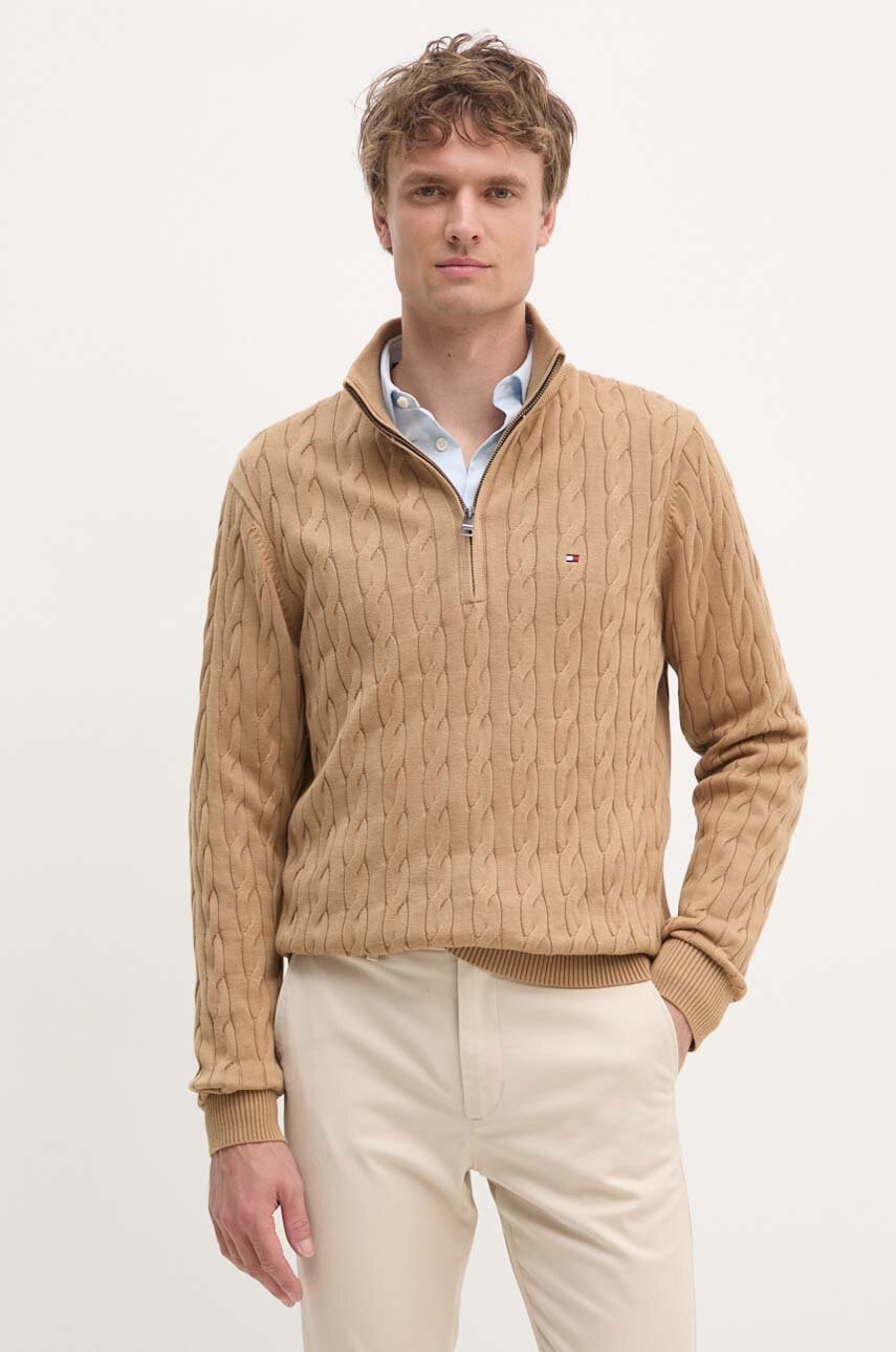 

Памучен пуловер Tommy Hilfiger в бежово от лека материя MW0MW36532, Бежов