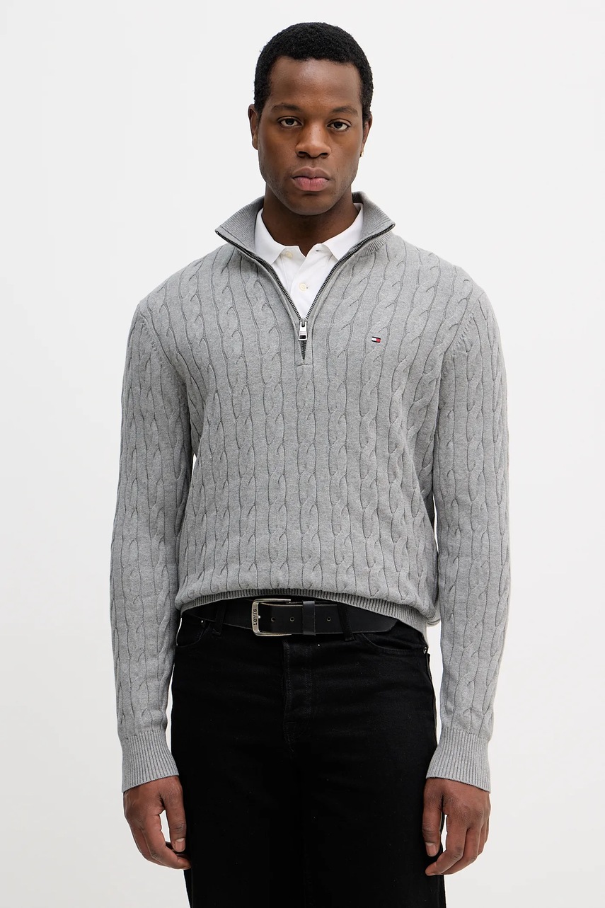 

Памучен пуловер Tommy Hilfiger в бежово от лека материя MW0MW36532, Сив