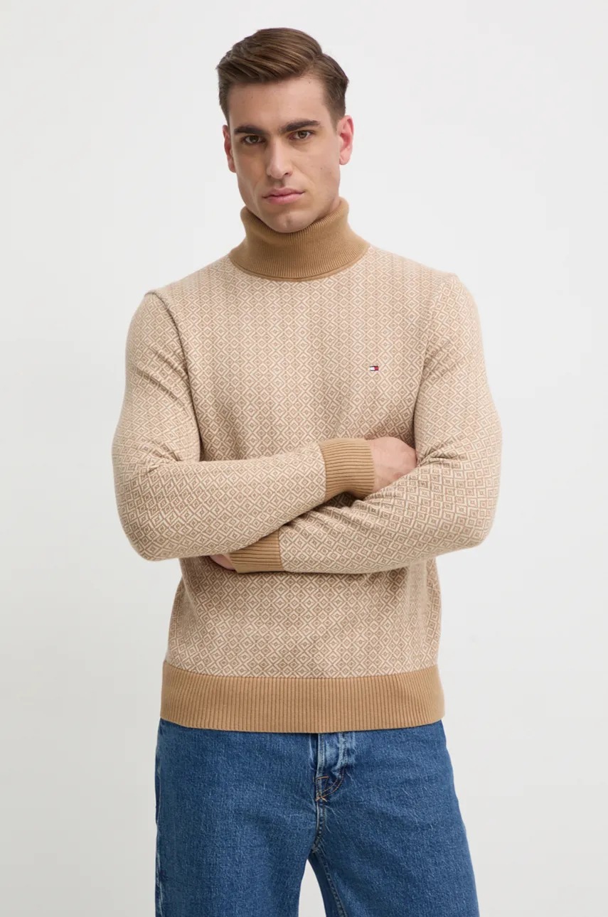 

Памучен пуловер Tommy Hilfiger в кафяво от лека материя с поло MW0MW37023, Кафяв