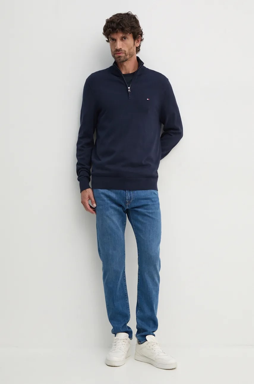 Хлопковый свитер Tommy Hilfiger цвет синий лёгкий с полугольфом MW0MW37331 Хлопковый свитер Tommy Hilfiger цвет синий лёгкий с полугольфом MW0MW37331