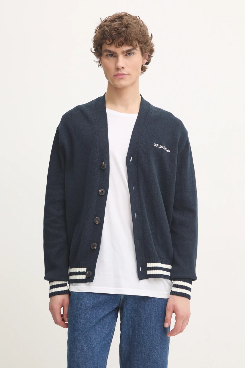 Levně Kardigan Guess Jeans pánský, tmavomodrá barva, M4BR38 Z3HM1
