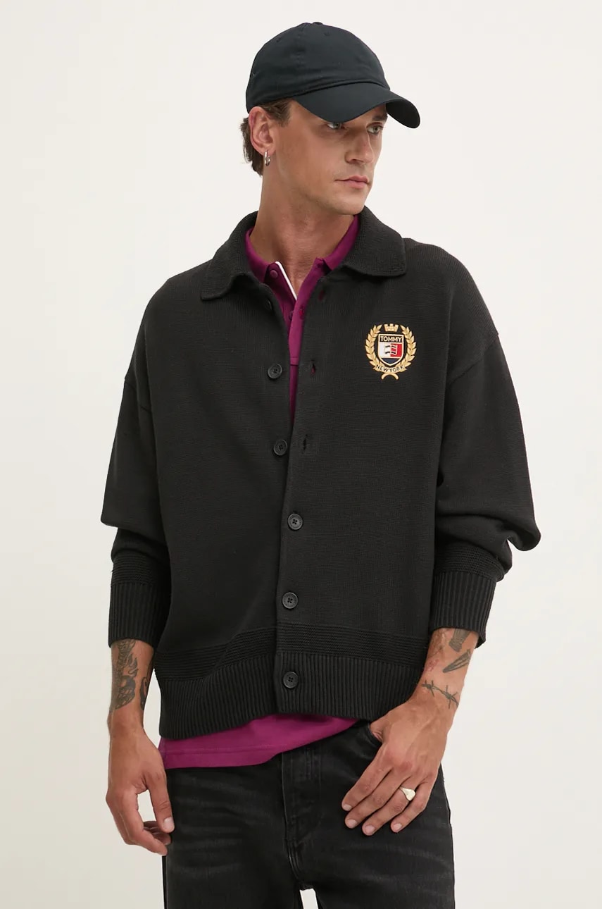 Tommy Jeans cardigan din amestec de lana culoarea negru, DM0DM19422 Tommy Jeans cardigan din amestec de lana culoarea negru, DM0DM19422