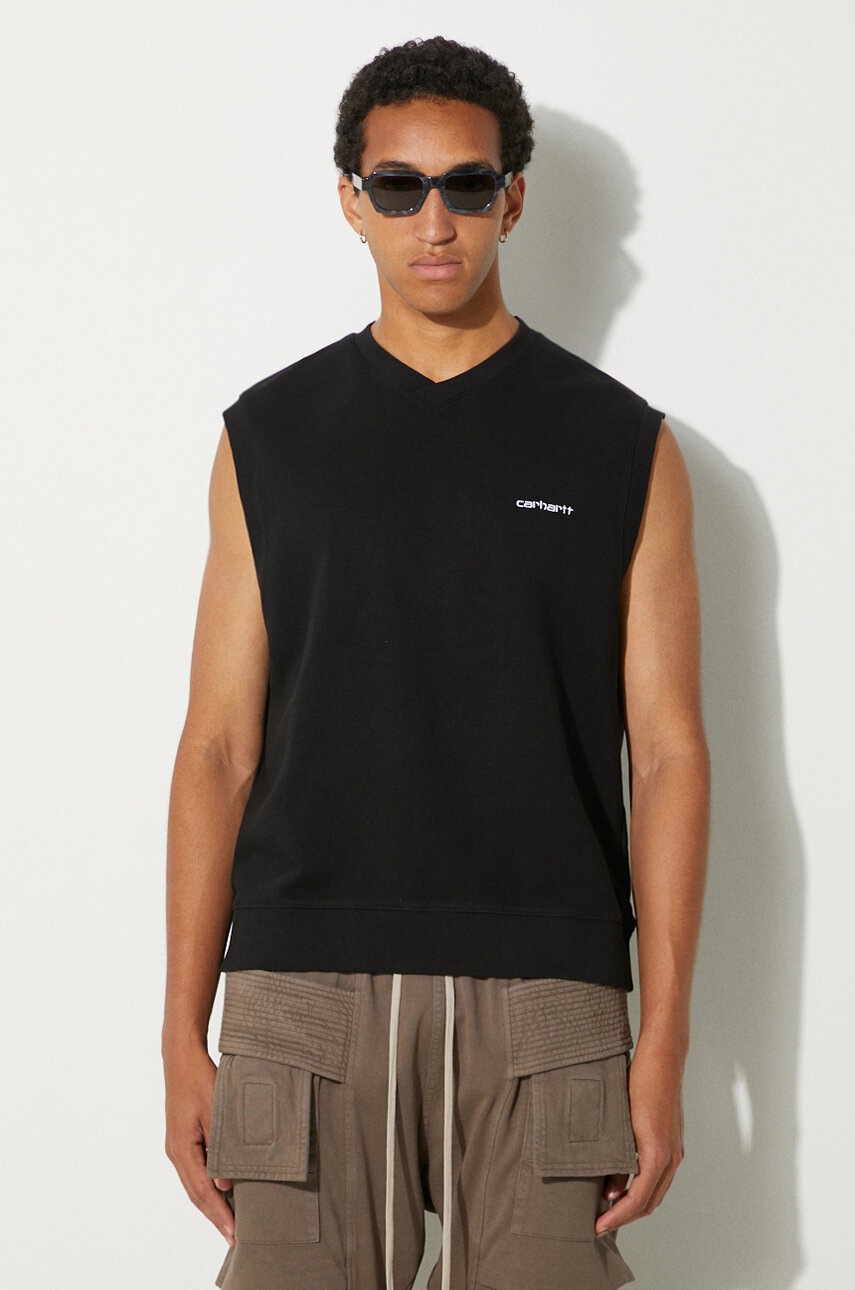 Carhartt WIP vestă din bumbac Script culoarea negru, cu imprimeu, I033907.0D2XX