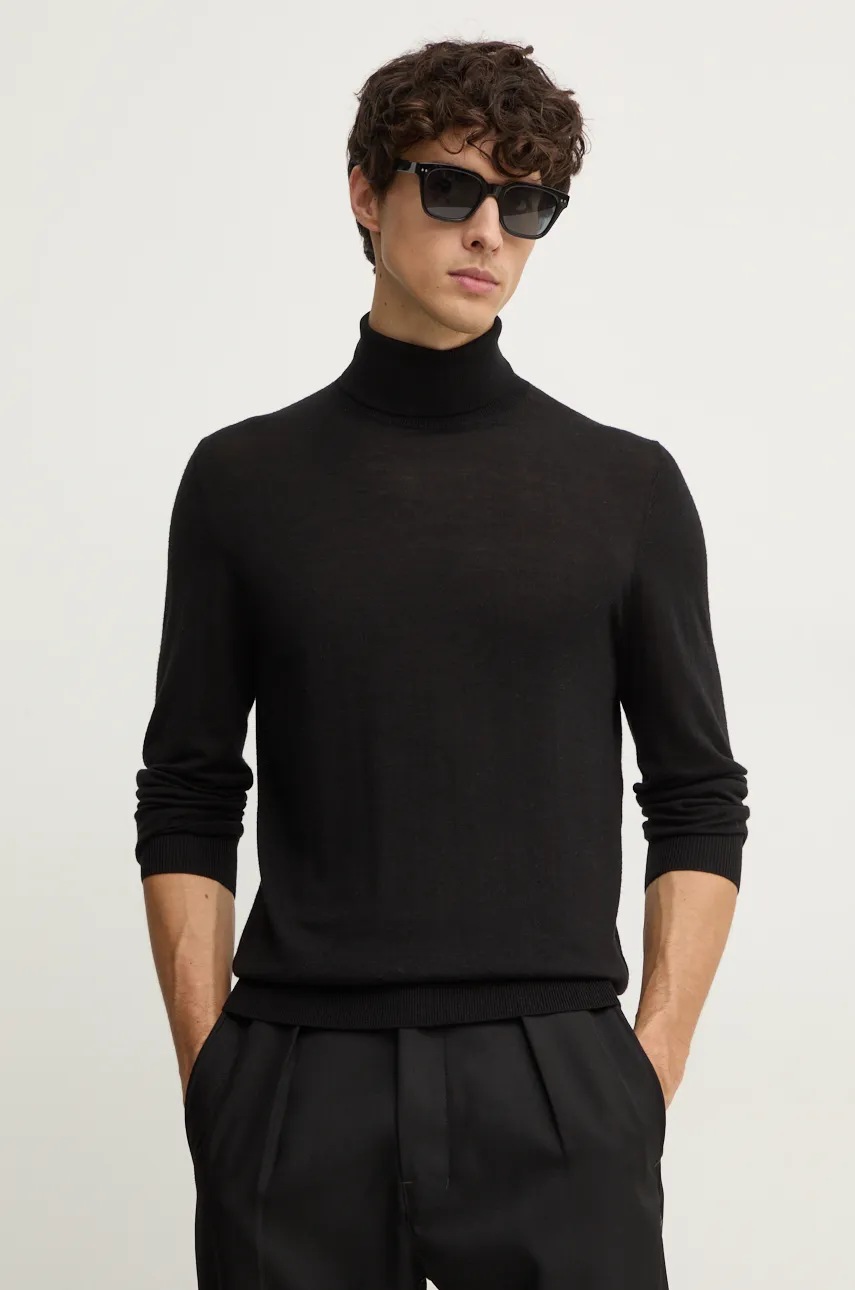 

Вълнен пуловер Hackett London мъжки в черно от лека материя с поло HM703264, Черен