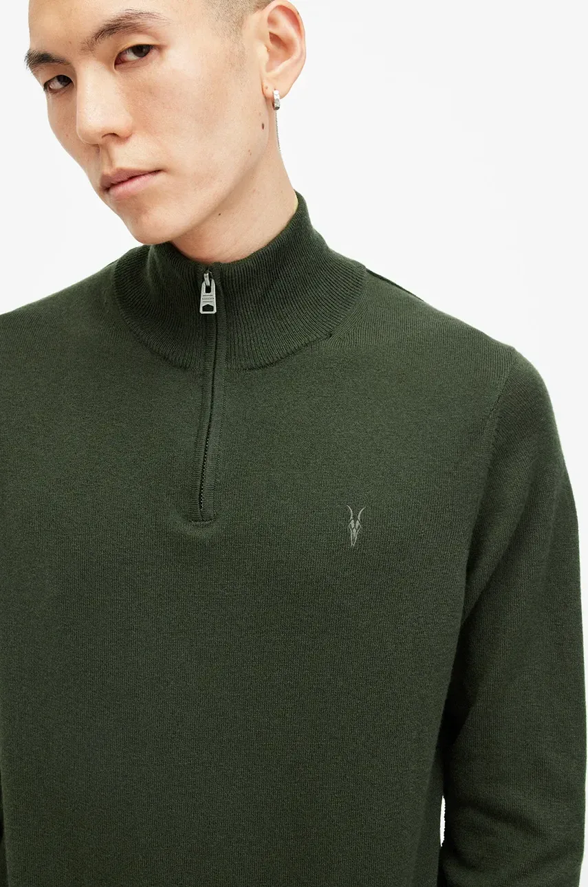 Шерстяной свитер AllSaints KILBURN ZIP FUNNEL мужской цвет чёрный M082KB Шерстяной свитер AllSaints KILBURN ZIP FUNNEL мужской цвет чёрный M082KB