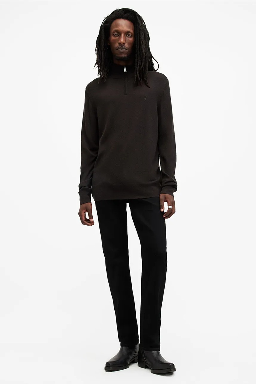 Вовняний светр AllSaints KILBURN ZIP FUNNEL чоловічий колір чорний  M082KB 