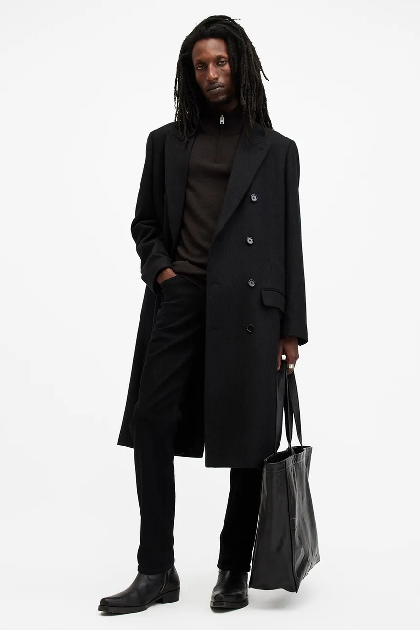 Вовняний светр AllSaints KILBURN ZIP FUNNEL чоловічий колір чорний  M082KB 