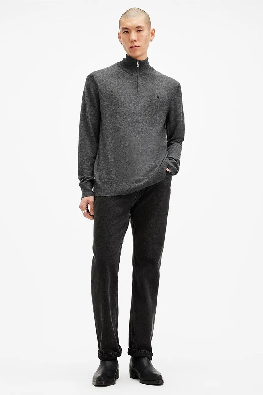 Вовняний светр AllSaints KILBURN ZIP FUNNEL чоловічий колір чорний  M082KB 