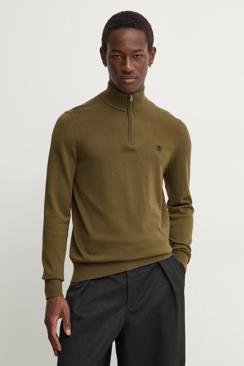 Timberland pulover de bumbac culoarea verde, light, cu turtleneck, TB0A2BMX3021 Timberland pulover de bumbac culoarea verde, light, cu turtleneck, TB0A2BMX3021