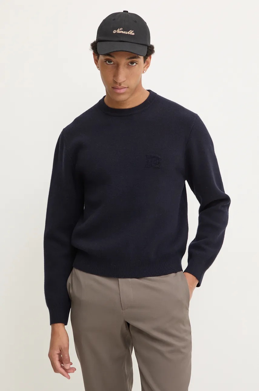 Μάλλινο πουλόβερ Nanushka STONO ανδρικό, χρώμα: ναυτικό μπλε, NM24PFSW00357 φωτογραφία