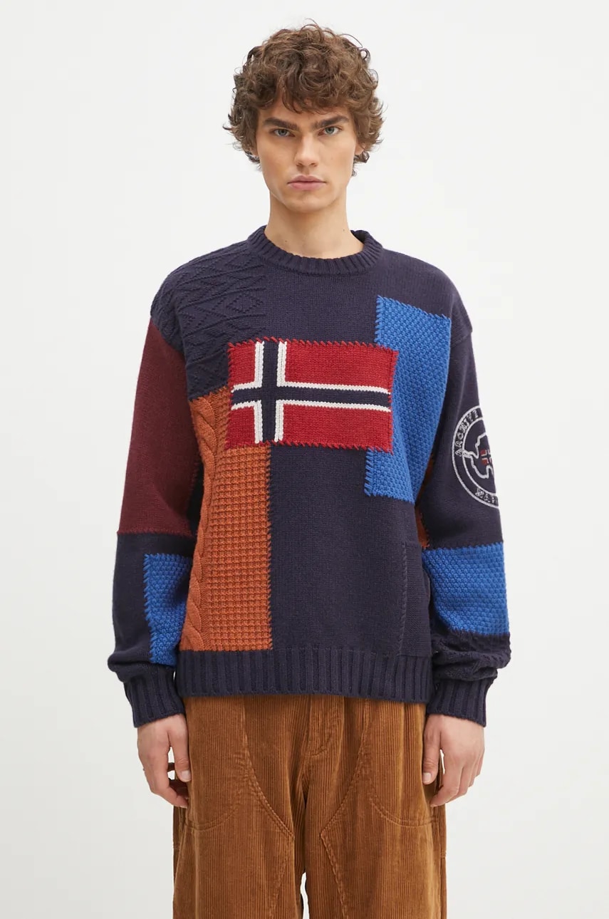 Napapijri pulover de lână Patchwork bărbați, călduros, NP0A4IK8MP11 Napapijri pulover de lână Patchwork bărbați, călduros, NP0A4IK8MP11