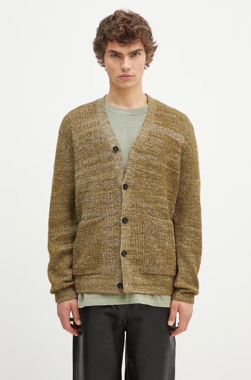 Vlněný svetr Norse Projects Loki Wool Cotton Rib Cardigan zelená barva, N45.0618.8096