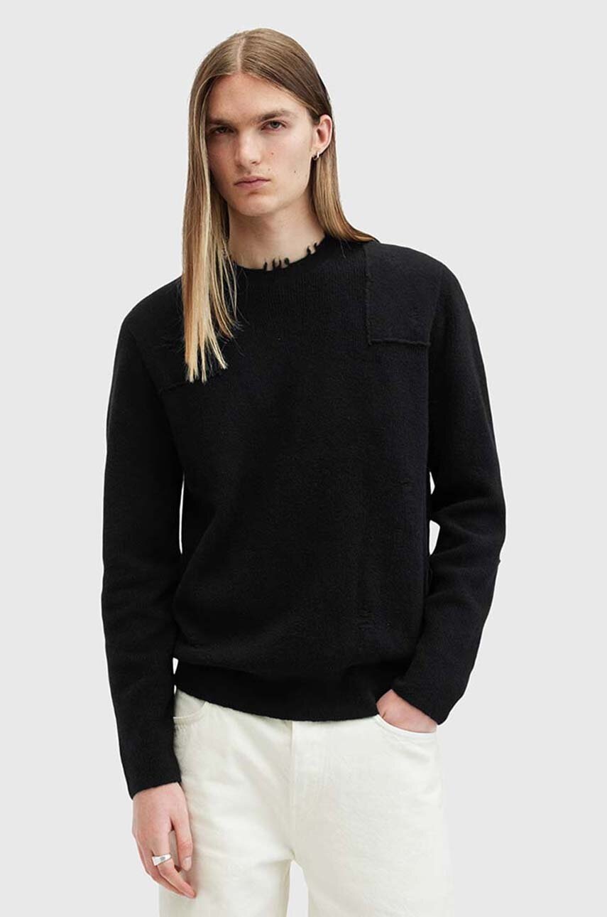 

Вълнен пуловер AllSaints POINTER CREW мъжки в черно M003KB, Черен