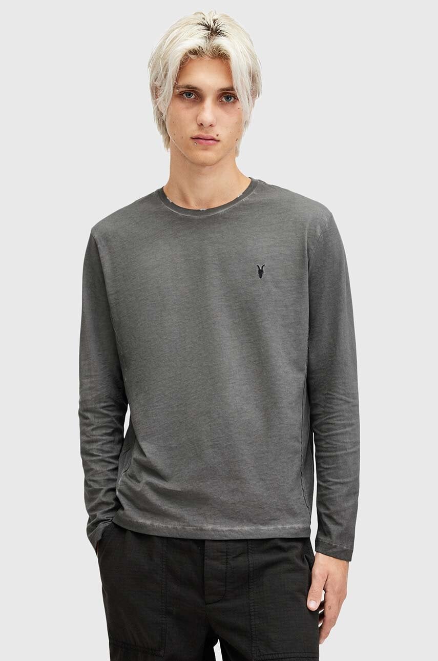 AllSaints longsleeve din bumbac CASA LS CREW culoarea negru, neted, M011JB