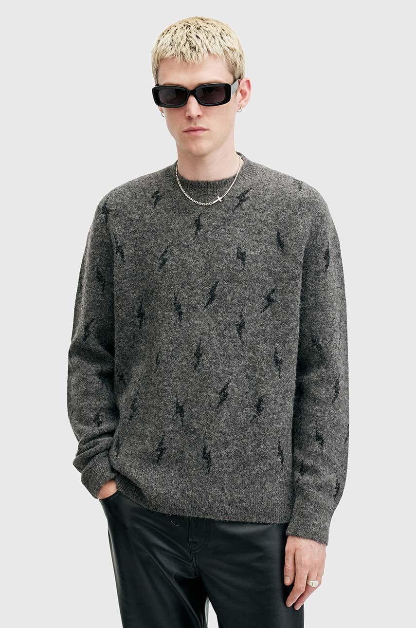 AllSaints pulover din amestec de lana ZAP CREW barbati, culoarea gri, M072KB AllSaints pulover din amestec de lana ZAP CREW barbati, culoarea gri, M072KB