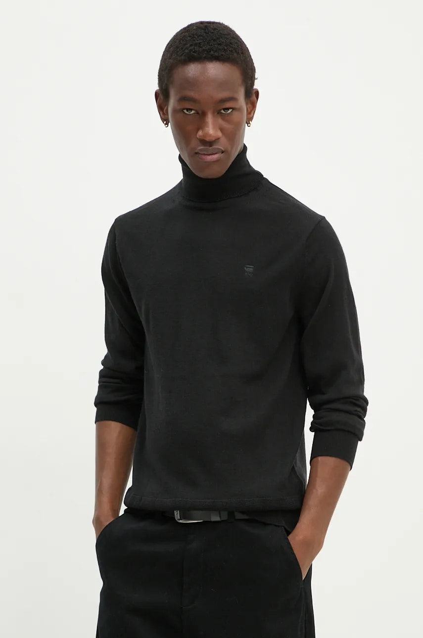 G-Star Raw pulover de lana barbati, culoarea negru, light, cu guler, D25177-D847 G-Star Raw pulover de lana barbati, culoarea negru, light, cu guler, D25177-D847