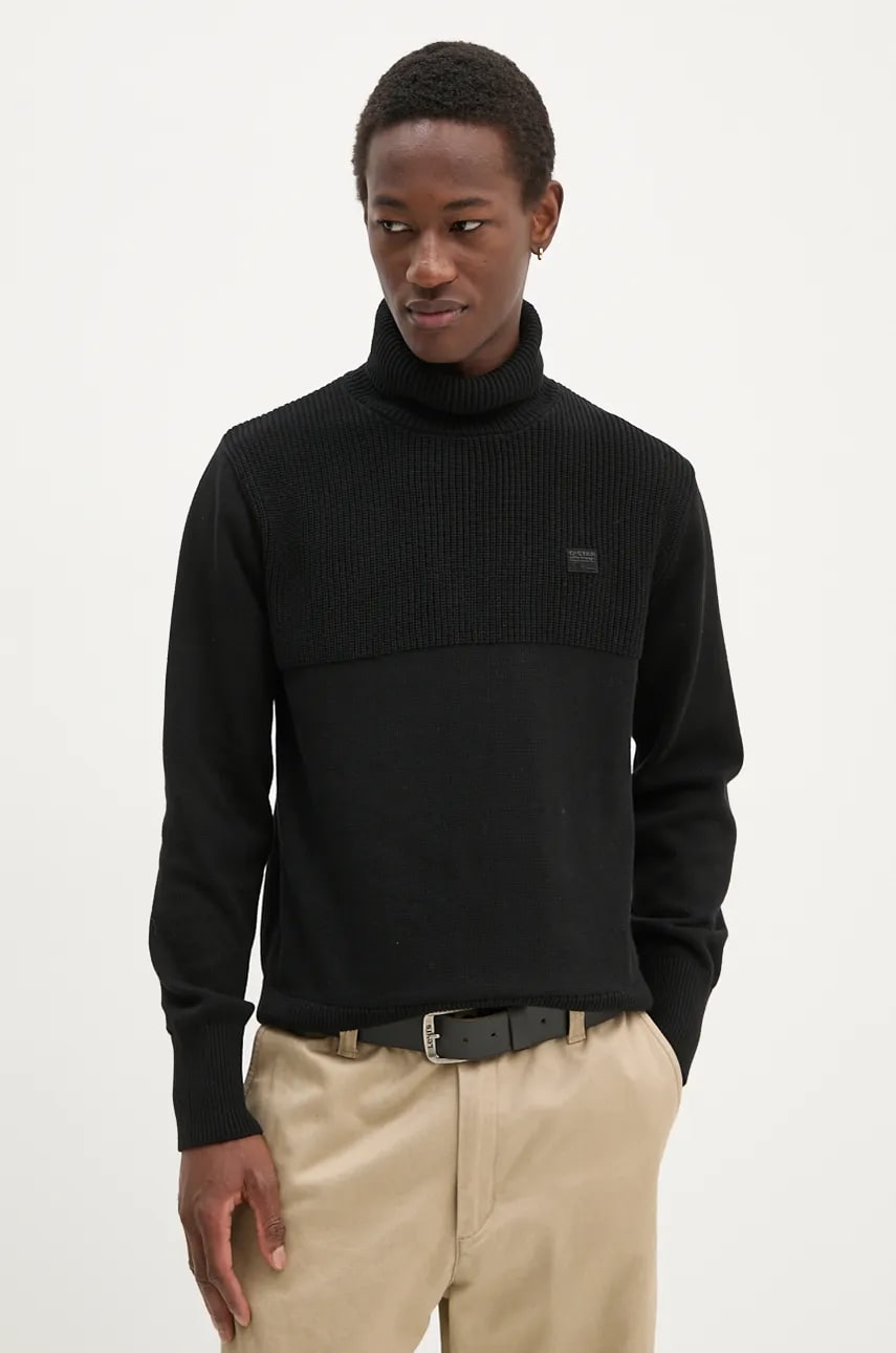 G-Star Raw pulover de bumbac culoarea negru, cu guler, D25151-C868 G-Star Raw pulover de bumbac culoarea negru, cu guler, D25151-C868