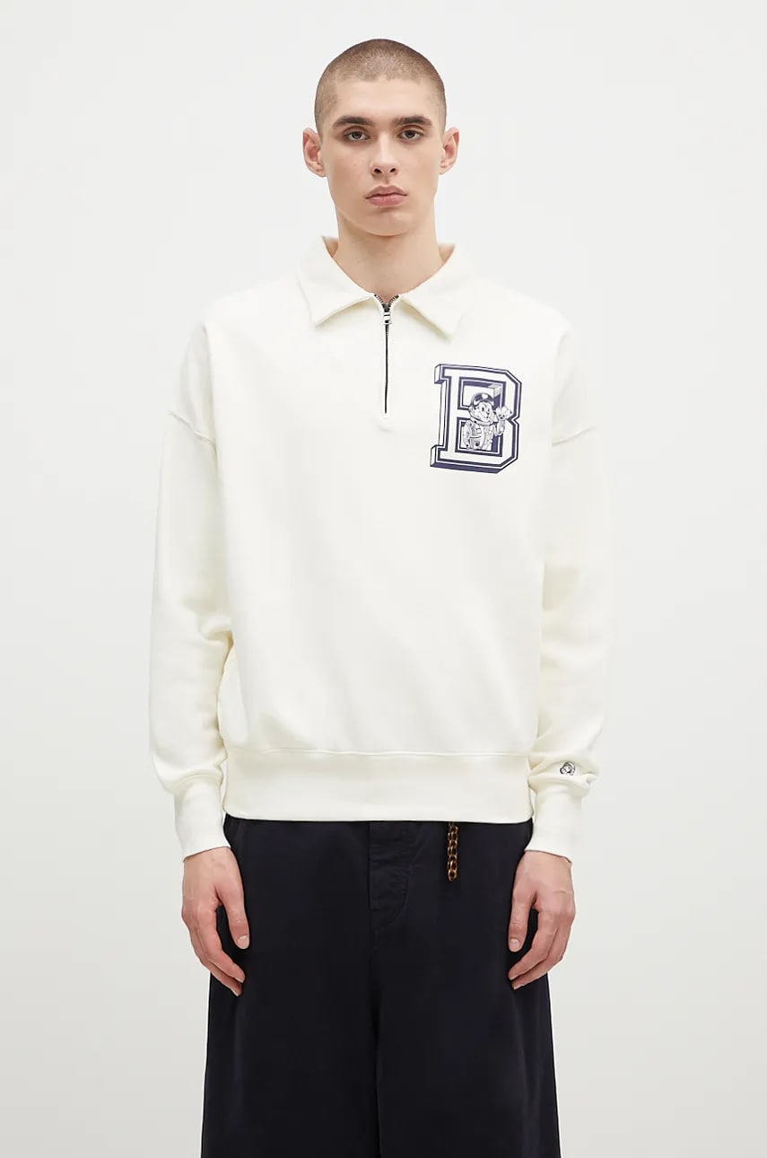 Billionaire Boys Club hanorac de bumbac College Quarter Zip bărbați, culoarea bej, cu imprimeu, B24343 Billionaire Boys Club hanorac de bumbac College Quarter Zip bărbați, culoarea bej, cu imprimeu, B24343