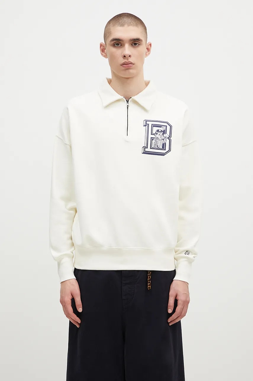 Bavlněná mikina Billionaire Boys Club College Quarter Zip pánská, béžová barva, s potiskem, B24343