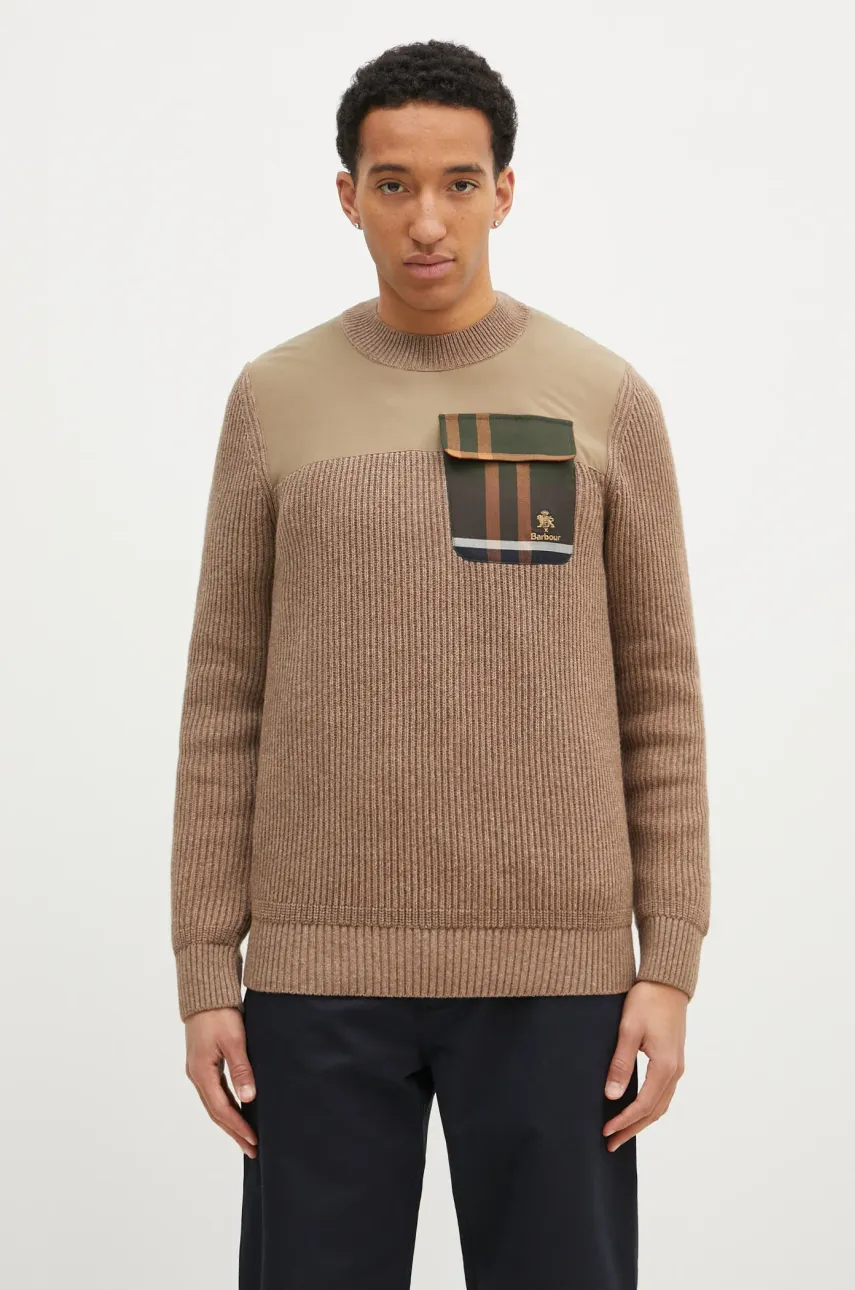 Baracuta pulover de lana Barbour x Baracut Miller Knit barbati, culoarea bej, călduros, BRMAG0191