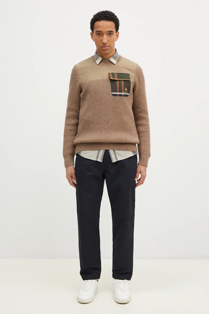 Μάλλινο πουλόβερ Baracuta Barbour x Baracut Miller Knit ανδρικό, χρώμα: μπεζ, BRMAG0191 φωτογραφία