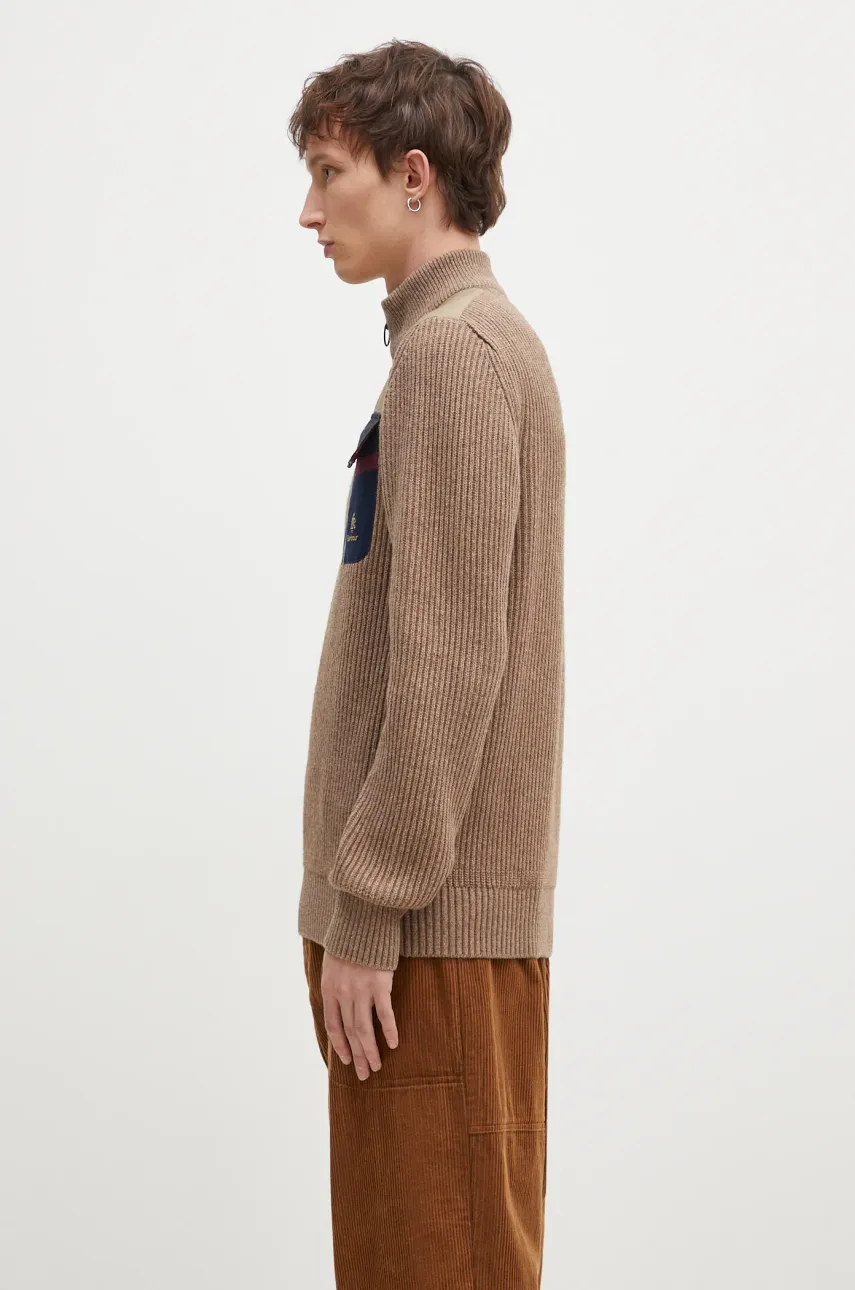 Шерстяной свитер Baracuta Barbour x Baracut Miller Half Zip Knit мужской цвет бежевый тёплый с гольфом BRMAG0192 Шерстяной свитер Baracuta Barbour x Baracut Miller Half Zip Knit мужской цвет бежевый тёплый с гольфом BRMAG0192